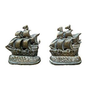 BRASS Sailing Ship Bookends Set of 2 Vintage MCM